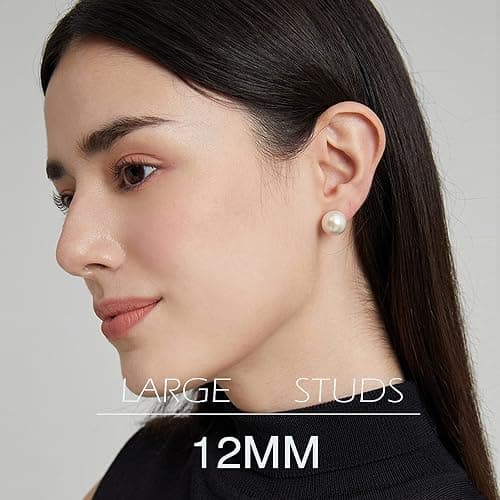 EFTKOY 18K Gold Plated 925 Sterling Silver Shell Pearl Stud Earrings,Hypoallergenic to Sensitive Ears thumbnail 3