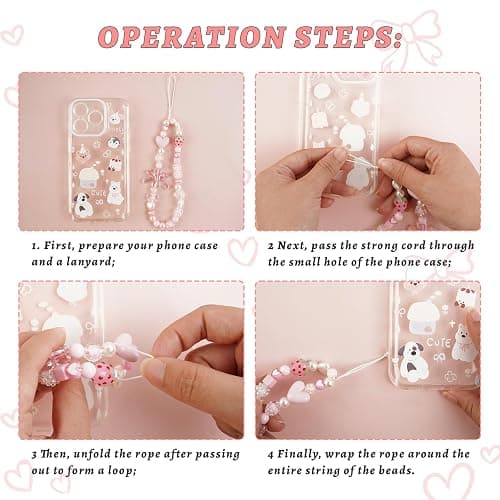 Xyulaan Pink Beaded Phone Wrist Straps, Y2K Phone Case Charms Camera Charm Strap, Lanyard Keychain Wristlet Aesthetic Cellphone Charm thumbnail 6
