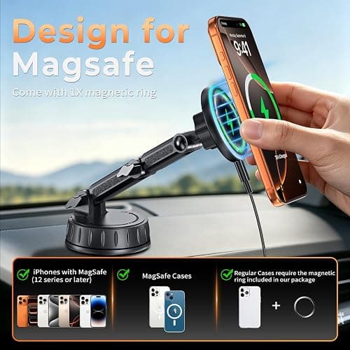 for MagSafe Car Mount Charger, Strong Magnetic Phone Holder for Your Car | Magnetic Adjustable Wireless Car Charger Fast Charging, Stable Phone Mount for Dash/Windshield, fits Phone 17 16 15 14 13 12 thumbnail 7