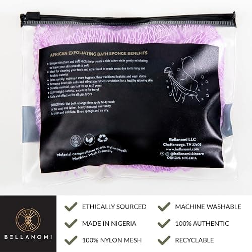 BELLANOMI African Exfoliating Net Sponge, Authentic, Ethically sourced from Nigeria, 45 inches Long, Back Scrubber for Daily use (Lilac) thumbnail 4