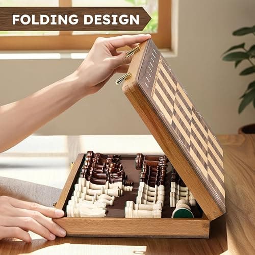 Peradix 19" Wooden Chess Set, Folding Tournament Chess Board with 3.75" King, 2 Extra Queens, Classic Professional Chess Game for Adults & Kids thumbnail 5