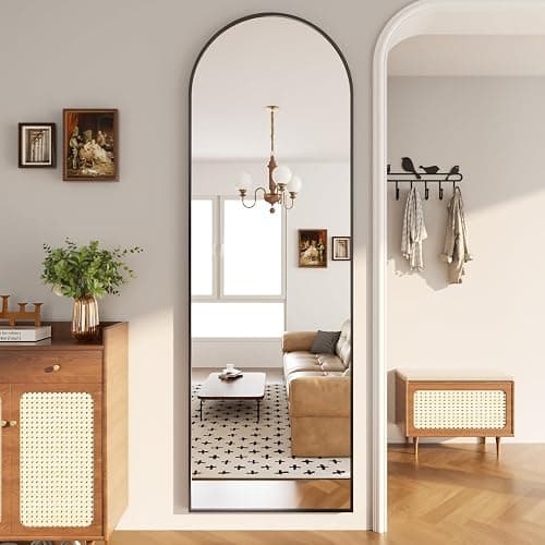 BEAUTYPEAK Full Length Mirror 58"x18", Arched Standing Mirror with Metal Frame, Floor Large Body Mirror for Bedroom, Entry, Bedroom, Living Room, Black thumbnail 6