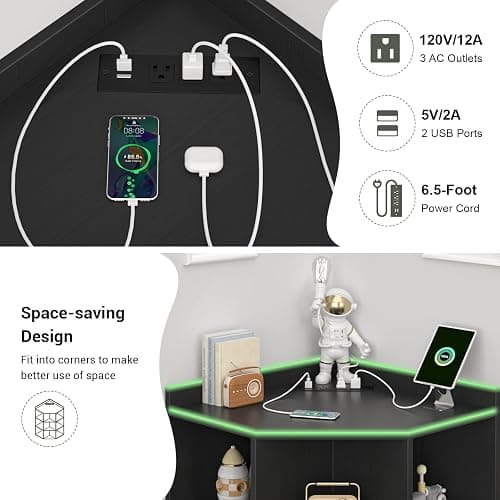 Aheaplus Corner Cabinet, Black Corner Storage with USB Ports and Outlets, Corner Cube Toy Storage for Small Space, Wooden Cubby Corners Bookshelf with 9 Cubes for Playroom, Bedroom, Living Room, Black thumbnail 4