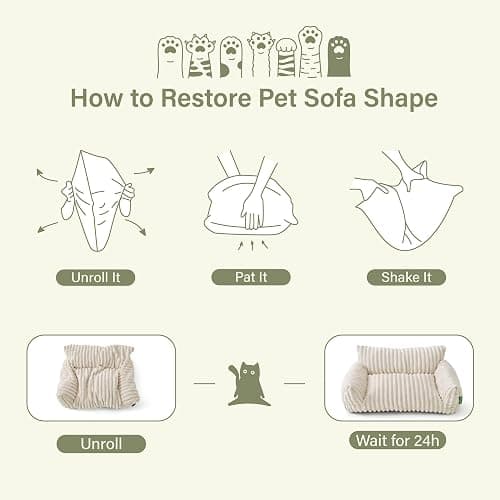 FWERDG Cute Couch Bed for Pets, Supportive Cat Sofa for Indoor Cats, Small Dog Sofa Bed for Small Dogs, Cream, 24 inches thumbnail 6