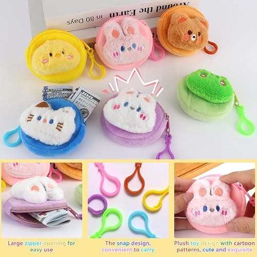 24 Pcs Cute Coin Purse for Women, Kawaii Plush Coin Pouch, Mini Wallet with Zipper Keychain, Small Change Purse for Women on Back to School Halloween Christmas Exchange Gifts thumbnail 5