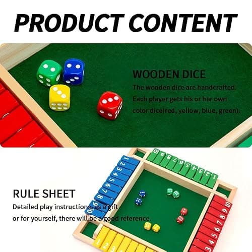 Nicecho Shut The Box Dice Game,2-4 Player Family Wooden Board Table Math Games for Adults and Kids, 8 Dices Classics Games for Classroom,Home,Party or Pub thumbnail 5