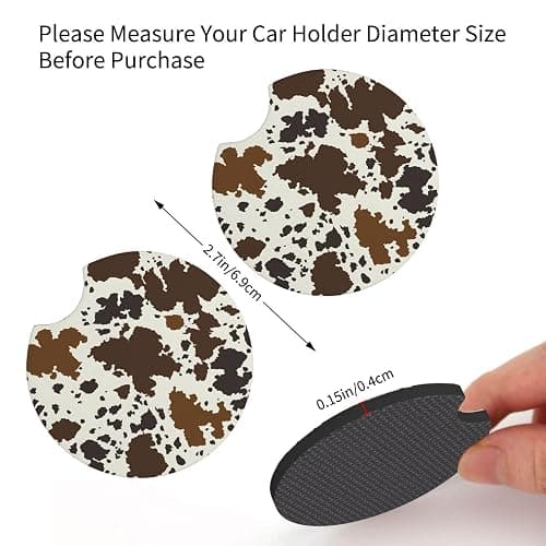 Brown Western Cow Print Steering Wheel Cover for Women Men with 2 Pcs Car Coasters, 15 Inches Neoprene Anti-Slip Cute Universal Car Accessories Protective Cover for Vehicle thumbnail 3