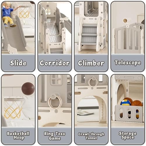 KORIMEFA Toddler Slide Set, 8 in 1 Kids Slide, Indoor Outdoor Slide for Toddlers Age 1-3, Toddler Playset with Basketball Hoop and Tunnel, Toddler Indoor Outdoor Playground thumbnail 3