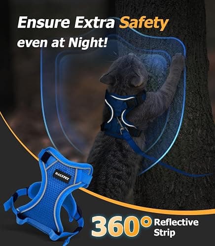 Halypet Cat Harness and Leash Set [MAX Safety 4th-Gen Upgrade] Escape Proof Adjustable Cat Leash Comfortable Soft Vest Easy to Wear Kitten Harness with Reflective Strip for Cats Walking, S Blue thumbnail 7