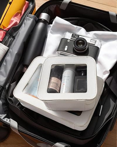 FFpaw 2 Pcs Travel Clear Makeup Bag Set, Clear Makeup Organizer with Zipper Leather Travel Bags for Toiletries Small Cosmetic Bags for Women Mini Make up Pouch Toiletry Bags Car Essentials thumbnail 7