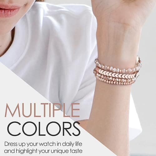 MOFREE Beaded Bracelet Apple Watch Band for Women 38mm 40mm 41mm 42mm, Elastic Stretch Women Strap Bands Compatible with iWatch Series 11/10/9/8/7/SE/6/5/4/3/2/1, Rose Gold for 5.3''-6.2'' Wrists thumbnail 3