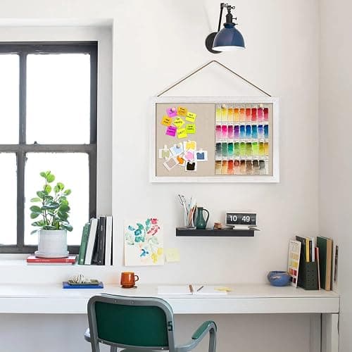 Miratino 2-Pack Cork Board with Linen 16x11 inch Bulletin Board Office Decor Hanging Pin Wood Framed Display Picture Vision Board Light for Wall School Office Bedroom 20-Pushpin Vintage White - Vintage White-1 - 16"x11"-2 Pack thumbnail 2