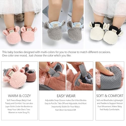 Ohwawadi Infant Baby Boys Girls Slippers Cozy Fleece Booties Soft Bottom Warm Cartoon Socks Newborn Crib Shoes thumbnail 5