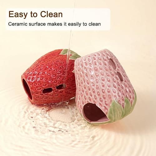 Deapeey Adjustable No-Drip Pink Strawberry Ceramic Hamster Water Bottle | 80ML,2-in-1 Drinking Station and Stable Hideout for Glass Tanks with No-Drip 2 Caps,Fits Hamsters, Gerbils & Small Pets thumbnail 4