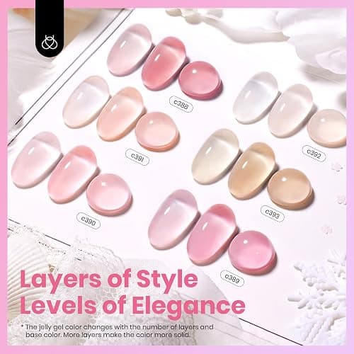 Beetles Nude Pink Gel Nail Polish Set, 6 Colors 15ML Light Pink Jelly Gel Nail Polish Kit Neutral Sheer Full Size Translucent Nail Concealer Soak Off UV Manicure Salon Colorful Bottle Gift for Women thumbnail 3