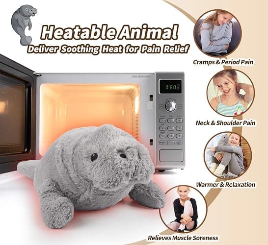 Manatee Stuffed Animals, Microwavable Stuffed Animal Adorable Fluffy Manatee Plush for Warmth Comfort, Heatable Coolable Lavender Scent Toy, Cute Soft Plushie Gift for Kids Adult & Children Boys Girls thumbnail 5
