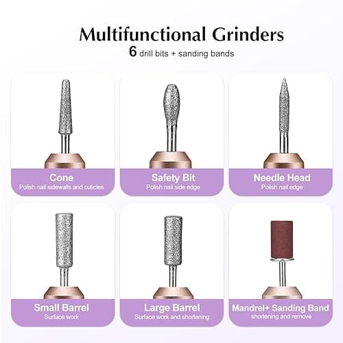 COSLUS Electric Nail Drill File Professional: for Acrylic Gel Dip Powder Nails Portable Nail Machine Kit Manicure Pedicure Tools Polishing Set with Nail Drill Bits Sanding Bands thumbnail 10