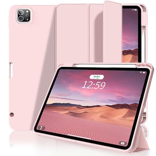 SQBEBS New Case for iPad Pro 12.9 inch 6th/5th/4th Generation 2022/2021/2020 with Pencil Holder, Smart Stand Case with Soft TPU Back Cover for iPad Air 13 inch 2024, Auto Sleep/Wake, Pink - Image 1