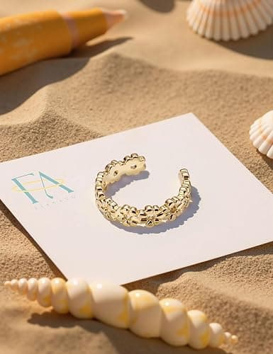 FIASASO 3Pcs Gold Filled Toe Rings for Women Non Tarnish 14K Gold Filled Toe Ring Adjustable Flower Cz Dainty Toe Ring Summer Beach Open Toe Rings Set Toe Jewelry Foot Jewelry thumbnail 5