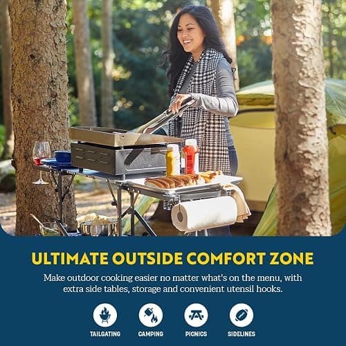 GCI OUTDOOR Slim-Fold Cook Station | Portable Folding Kitchen Table with a Heat Resistant Tabletop, 4 Side Tables & Storage Rack, Perfect for Picnics & Camping Trips thumbnail 3