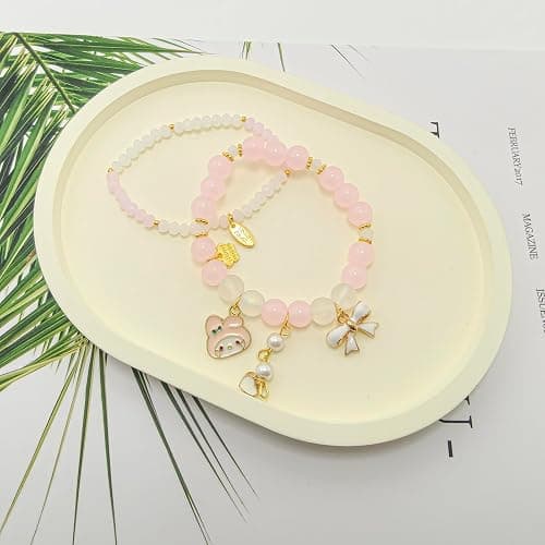 CJIAYUJEW Cute Bracelet Crystal Pearl Bracelets, Anime Elastic Stretch Crystal Bead Bracelet Lovely Cartoon Elastic Beaded Bracelets for Women thumbnail 5
