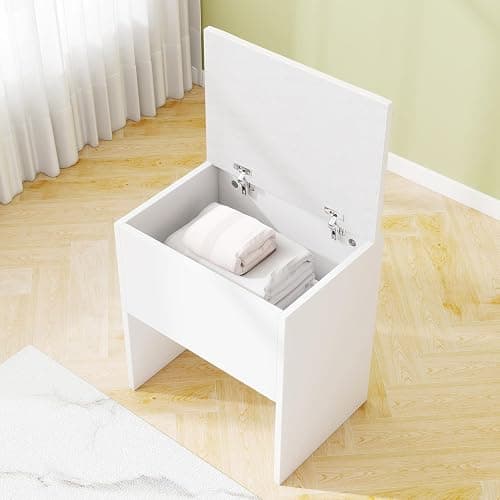 CHARMAID Vanity Stool with Hidden Storage, Cushioned Vanity Bench, Backless Makeup Stool with Soft Seat, Small Storage Footrest for Bedroom, Closet, Entryway, White - Image 1