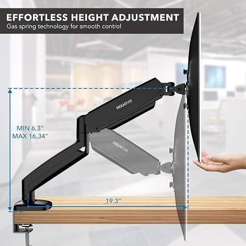 Mount-It! Dual Monitor Desk Mount – Full Motion Gas Spring Arms, Fits 13 to 32 Inch Screens, Holds 17.6 lbs per Arm, Dual Monitor Stand, VESA Mount, C-Clamp & Grommet Base thumbnail 6