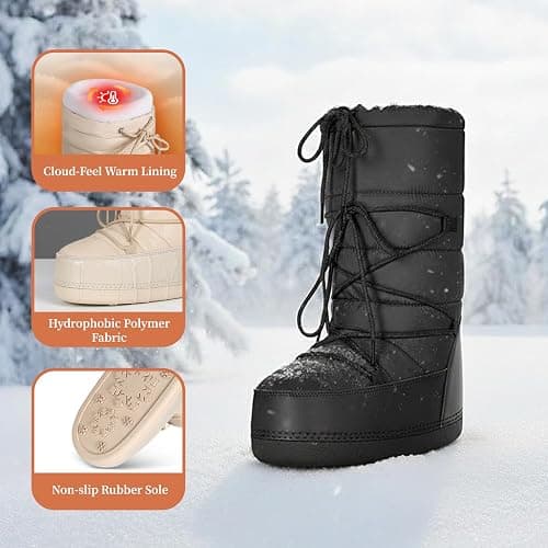 QLR Womens Winter Snow Boots Mid Calf Anti-Slip Boots with Warm Lining Lace-up Outdoor Shoes thumbnail 4