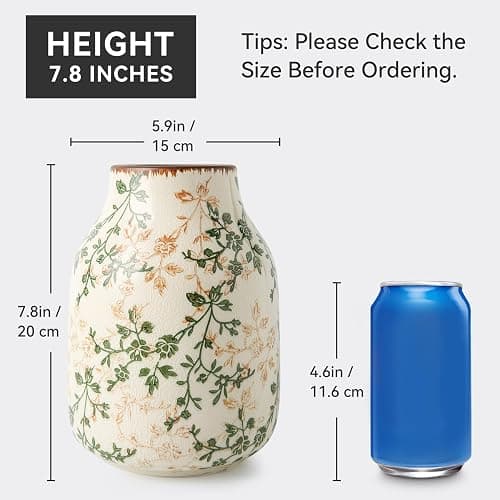 Green Vintage Vase, Chinoiserie Floral Vases, Retro Ice Cracked Ceramic Large Vases for Home Decors, Living Room, Bookshelf, Office, Grand Millennial Decor, Chinoiserie Decors, Tuscan Decor 7.8 Inch thumbnail 2