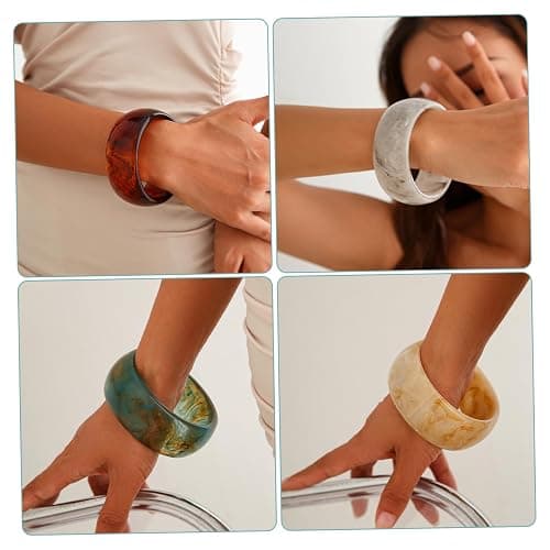 NIDONE Armreifen, 4pcs Acrylbänder, farbenfrohe geometrische klobige Harzbänder Set Wide Dome Form Armband Fashion Holiday Juwely für den Alltag thumbnail 7