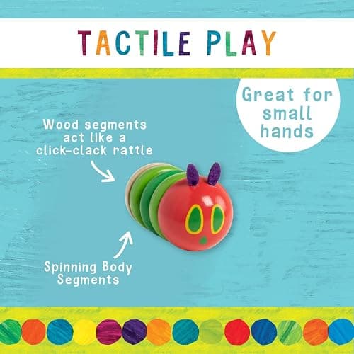 Kids Preferred World of Eric Carle The Very Hungry Caterpillar Newborn Wooden Fidget Toy, Baby Sensory Caterpillar Shaker Rattle for Infants, Babies, and Toddlers thumbnail 5