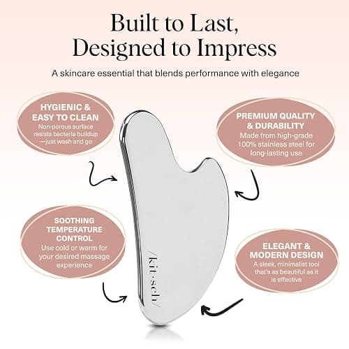 Kitsch Stainless Steel Gua Sha Facial Tools - Guasha Tool for Face, Face Sculpting Tool, Jawline Shaper, Double Chin Reducer, Body Gua Sha Tools, Lymphatic Drainage Massager, Facial Skin Care - Silver thumbnail 4