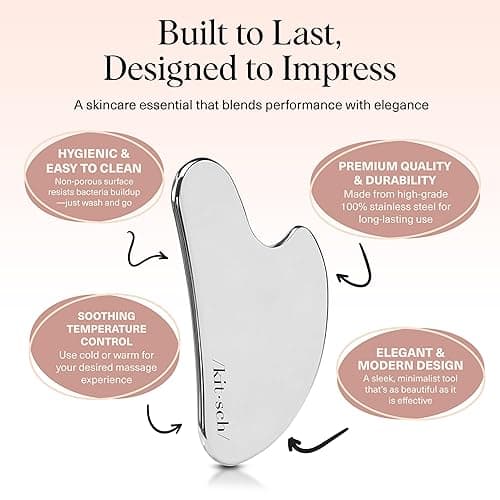 Kitsch Stainless Steel Gua Sha Facial Tools - Guasha Tool for Face, Face Sculpting Tool, Jawline Shaper, Double Chin Reducer, Body Gua Sha Tools, Lymphatic Drainage Massager, Facial Skin Care - Silver thumbnail 5