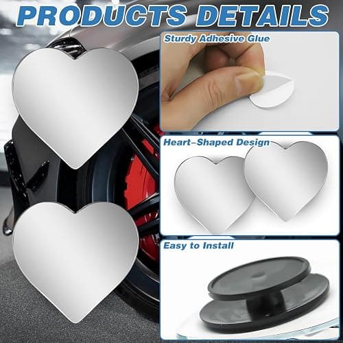 2Pcs Cars Heart Shaped Blind Spot Mirrors Car Side Mirror Blindspot Adjustabe Angle Removable Wide Angle Convex RearView Mirror for Enhanced Safety Universal Fit Stick, Car Accessories for Cars Suvs thumbnail 3