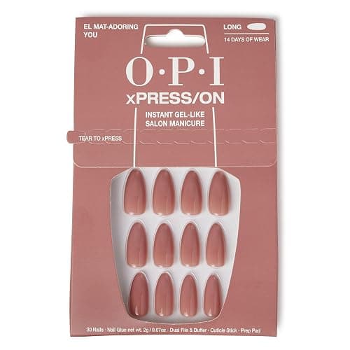 OPI xPRESS/ON Press on Nails | Long Almond Shape Nail Art | 30 Count With Glue | Instant Gel-Like Salon Manicure | Long Lasting, Reusable, Non-damaging - El Mat-Adoring You - Image 1