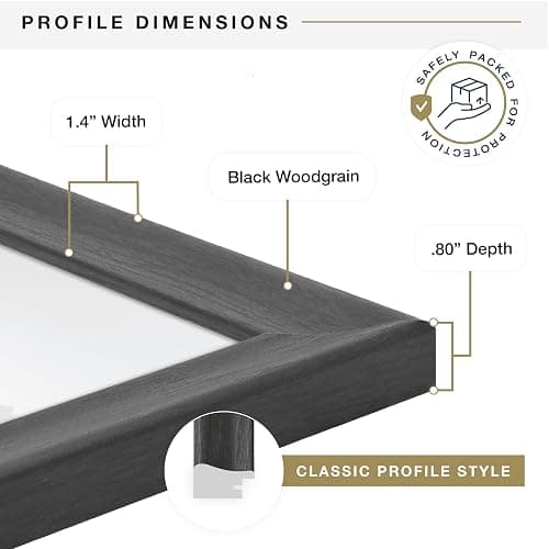 MCS Studio Gallery Classic 12x18 Picture Frame Black Woodgrain Engineered Wood, Vertical & Horizontal Wall Hanging Large Picture Frame for Photos, Posters & Art Prints (1-Pack) thumbnail 5