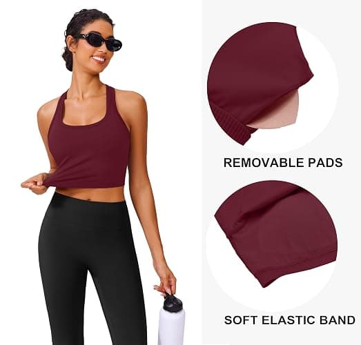 PINSPARK Sports Bra Longline Racerback Tank Tops for Women Padded Workout Yoga Top thumbnail 4