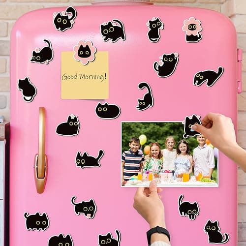 MALLMALL6 24Pcs Cute Black Cat Fridge Magnets, Novelty Gift for Cat Lover, Spring Refrigerator Magnetic Sticker Decor Accessories with Flower Bread Fish for Home Kitchen Office Locker Mailbox Door thumbnail 5