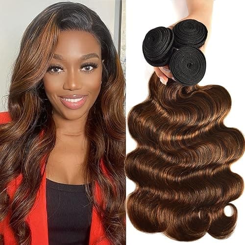UNICE Brown Highlight Body Wave Human Hair Weave 3 Bundles 18 20 20 inches, Brazilian Remy Hair Ombre Blonde Human Hair Wavy Weaves Sew in FB30 Piano Color thumbnail 7