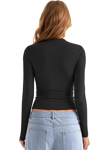 EasyGala Womens Double Lined Mock Turtle Neck Long Sleeve Tops Slim Fitted Going Out Tops Basic T Shirts thumbnail 4