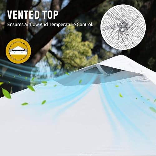 CROWN SHADES 10x10 Pop Up Canopy, Patented Center Lock One Push Tent Canopy, Newly Designed Storage Bag, 8 Stakes, 4 Ropes (10x10, White) thumbnail 6