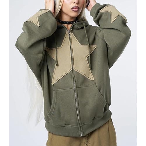 Meiweileya Women's Y2K Grunge/Goth Skull Graphic Zip Up Hoodie Anorak Coat, Black thumbnail 2