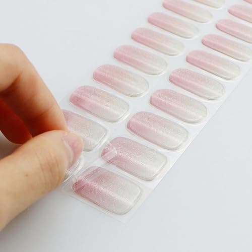 JMEOWIO Gel Nail Stickers Pink Cream Semi Cured Gel Nail Strips Wraps UV/LED Nails Art Design Decoration Accessories thumbnail 5