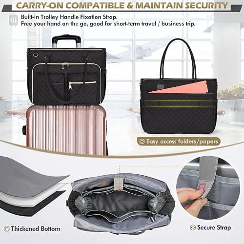RAINSMORE Teacher Tote Bag 15.6 inch Laptop Bag for Women Work Bags Laptop Tote Nurse Bag Professional Computer Messenger with Insulated Pocket, Laptop Briefcase for Office, College, Nursing, Black thumbnail 6