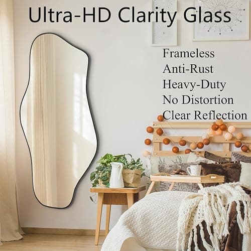 DAOYIJIAJU Irregular Mirror, 47.2"x23" Large Asymmetrical Wall Mirror, Odd Shaped Mirrors, Modern Abstract Frameless Mirrors for Living Room Bedroom Entryway Hallway, Horizontal or Vertical Hanging thumbnail 9