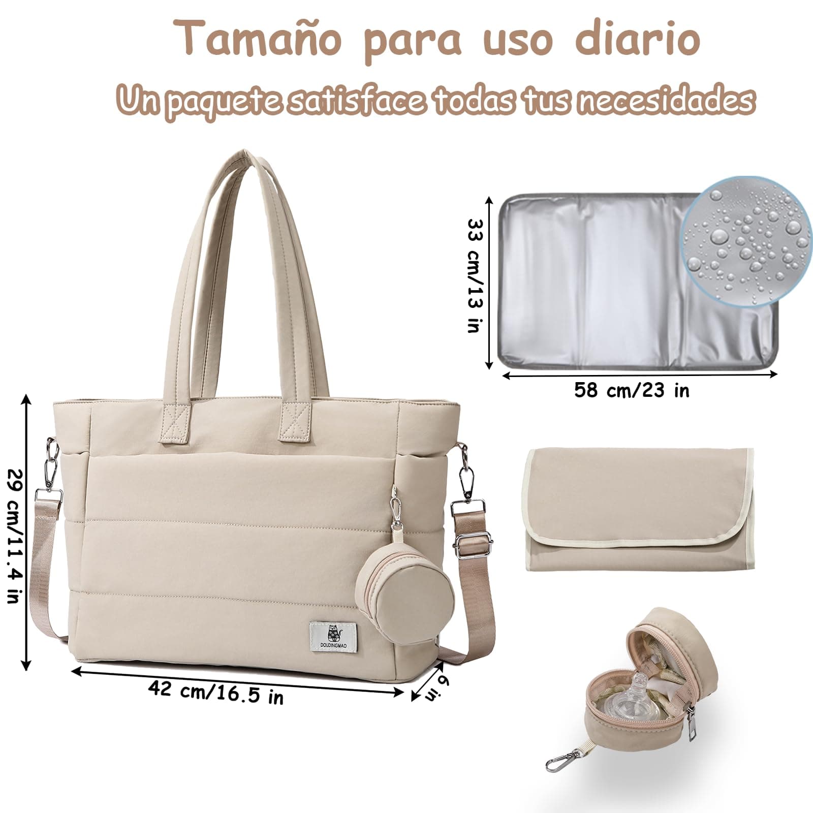 Pañales Mochila Multifuncional Bolsa Pañalera Plegable Gran Capacidad con Cambiador Portátil Impermeable y Estuche para Chupete, Pañalera Tipo Tote de Viaje Regelo Ideal para Mamás Papás thumbnail 2