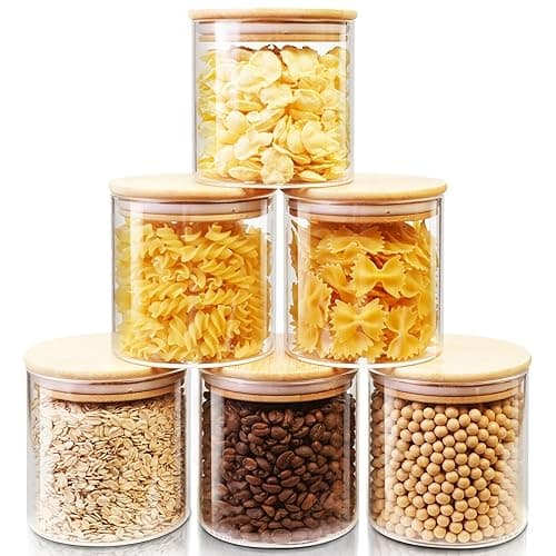 HomArtist Glass Jars with Bamboo Lids 27 FL OZ [Set of 6], Glass Canisters with Airtight Lids, Glass Food Storage Containers for Coffee, Sugar,Tea, Candies, Cookies,Best for Kitchen & Pantry - 27OZ Set-6Pack