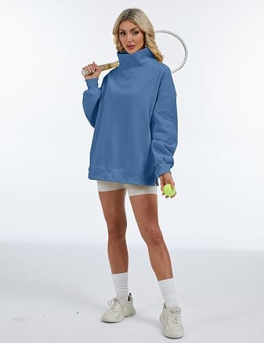 Eutten Womens Oversized Mockneck Sweatshirts Long Sleeve Turtleneck Pullover Casual Fall Drop Shoulder Hoodies Tops thumbnail 5