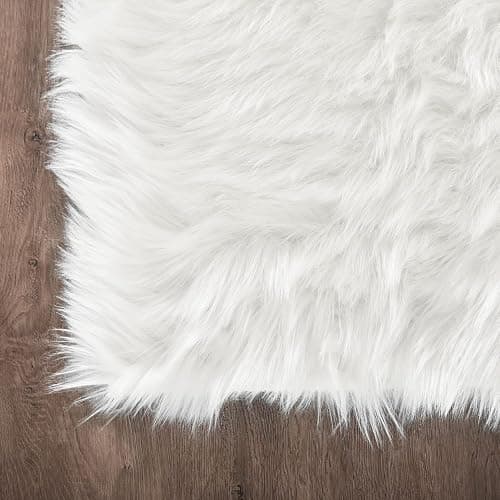 Latepis Off White 3x4 Area Rug Faux Sheepskin Fur Rug Washable Furry Rugs for Bedroom Fluffy Rugs for Living Room Dorm Cushion Luxury Home Decor Rectangle thumbnail 5