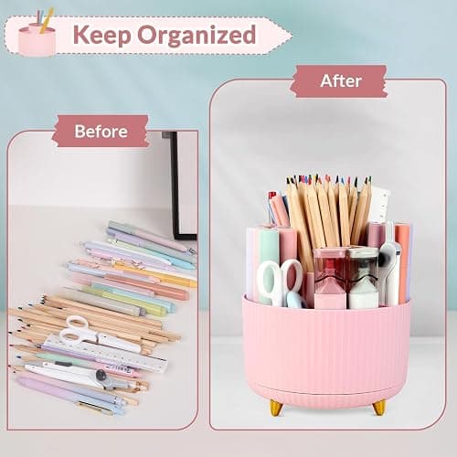 SKYDUE 360 Rotating Multipurpose Organizer - Cute Rotating Pen Holder with 5 Slots for Art Supplies, Office, School, Home thumbnail 5